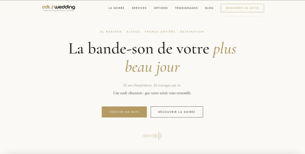 Page d'accueil du site ADK Wedding
