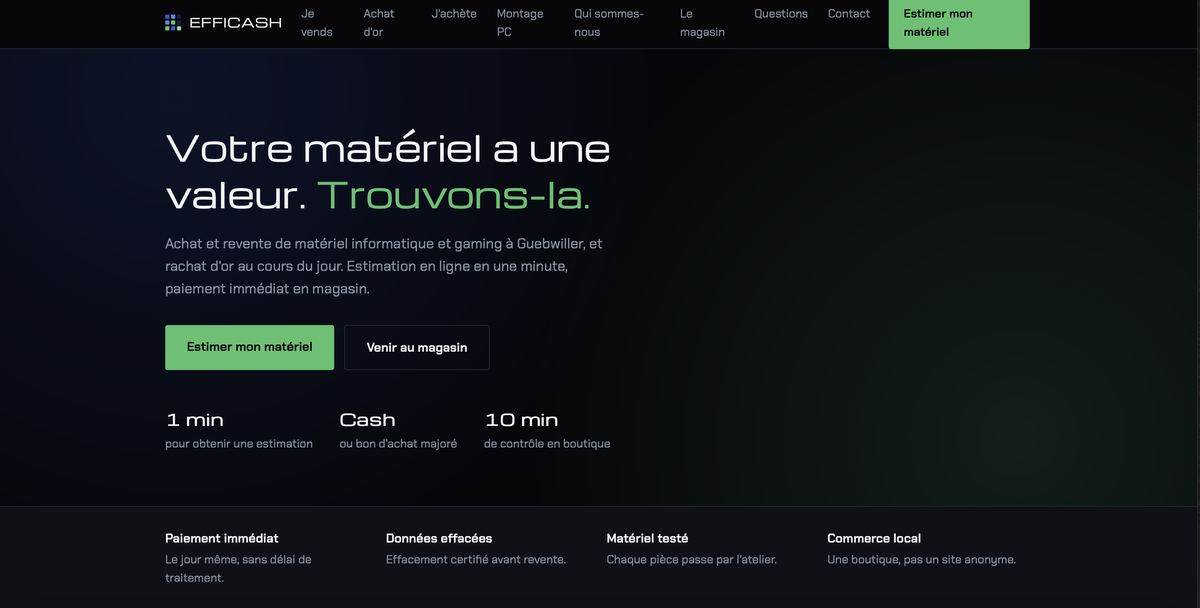 Page d'accueil du site Efficash